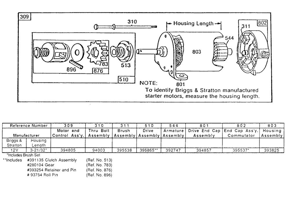 Electric Starter And Chart Diagram and Parts List for 193707-0157-XX  Briggs and Stratton Engine
